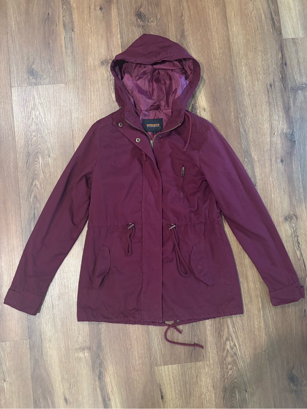Ambiance Outerwear Adjustable Maroon Hooded Utility Jacket Fall Women’s Small - Picture 7 of 10